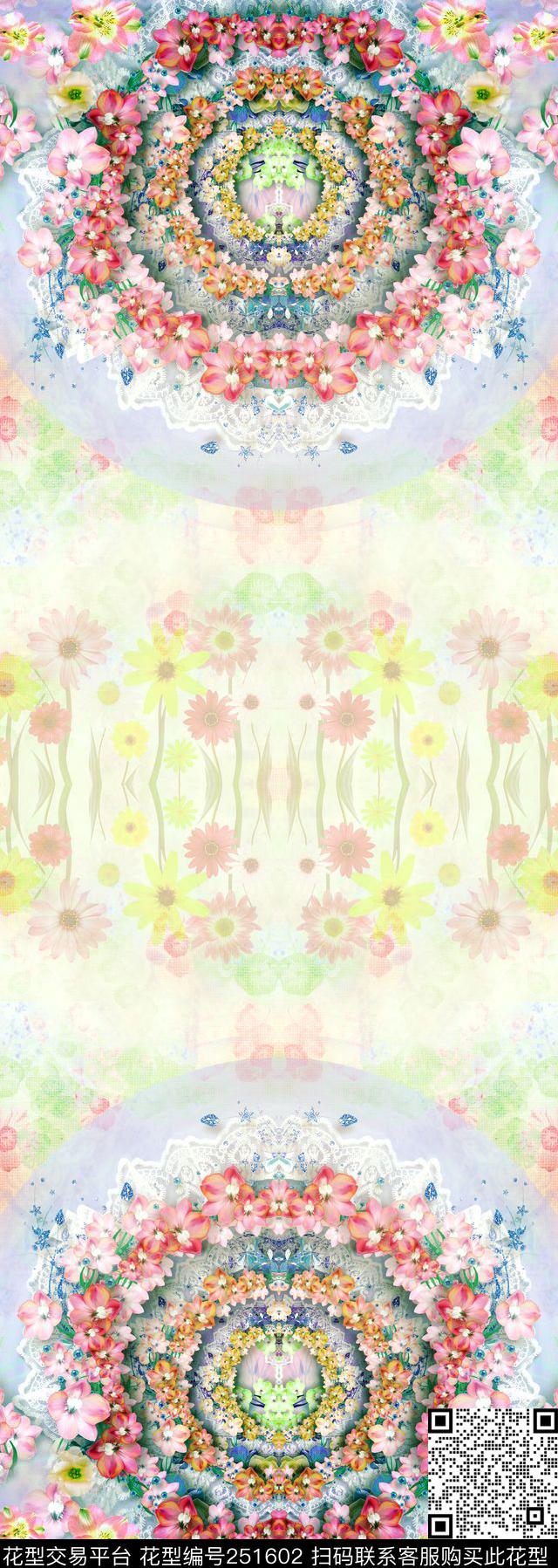 长巾荷花手绘镜像对称丝巾数码印花华亿平台下载（图片编号: 251602） - 瓦栏（Walan）