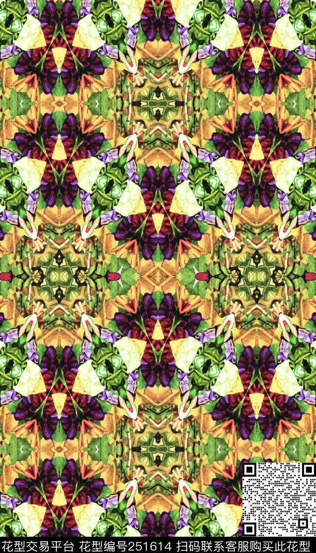 镜像对称抽象几何民族风民族风数码印花华亿平台下载（图片编号: 251614） - 瓦栏（Walan）