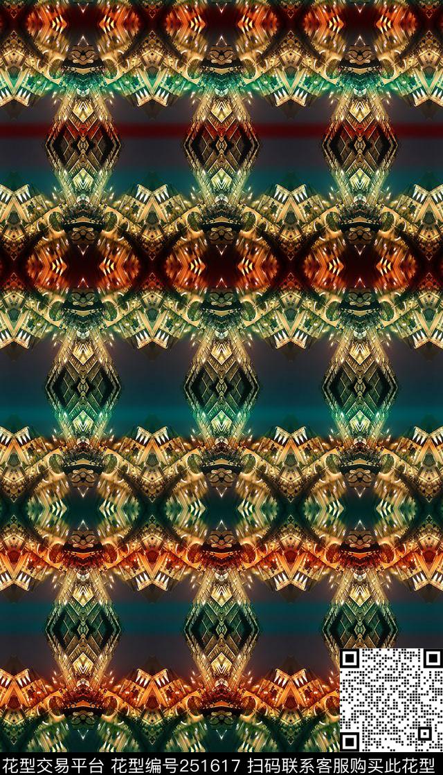 抽象对称镜像民族风几何民族风数码印花华亿平台下载（图片编号: 251617） - 瓦栏（Walan）