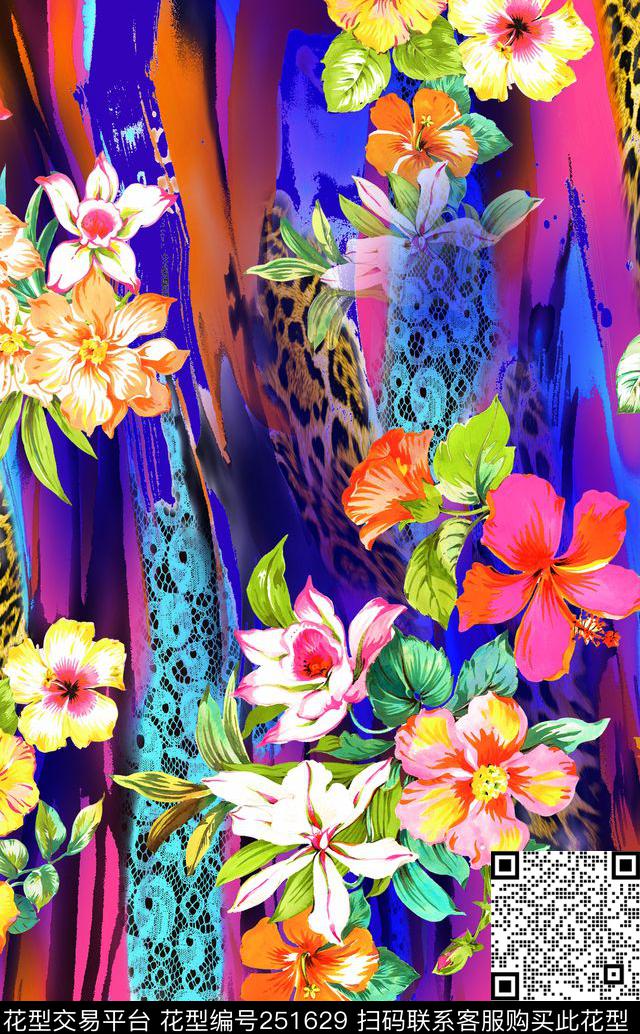 彩条花卉几何动物纹花卉数码印花华亿平台下载（图片编号: 251629） - 瓦栏（Walan）