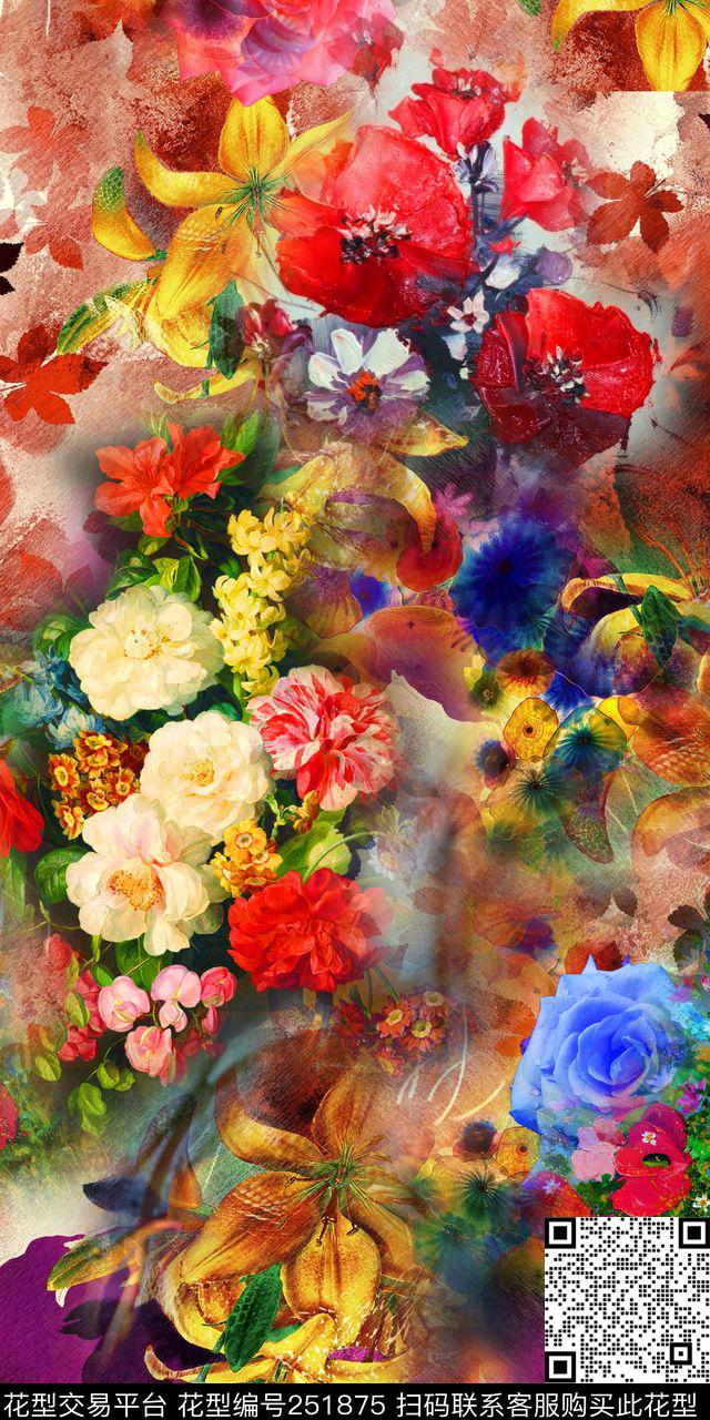 花卉迷人多彩数码印花华亿平台下载（图片编号: 251875） - 瓦栏（Walan）