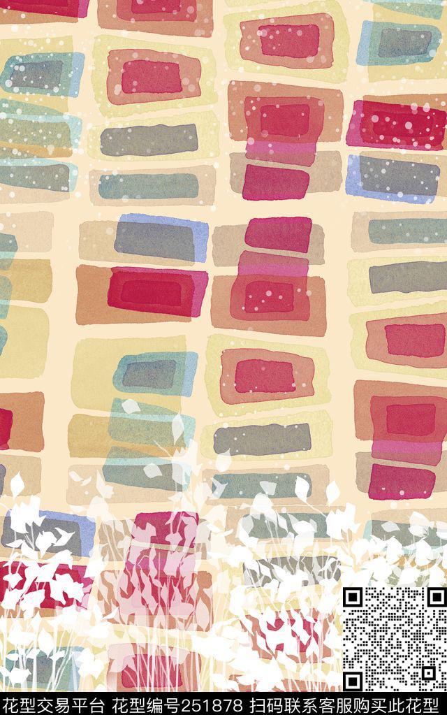 水彩方块透明P-田园风/Countryside传统印花华亿平台下载（图片编号: 251878） - 瓦栏（Walan）