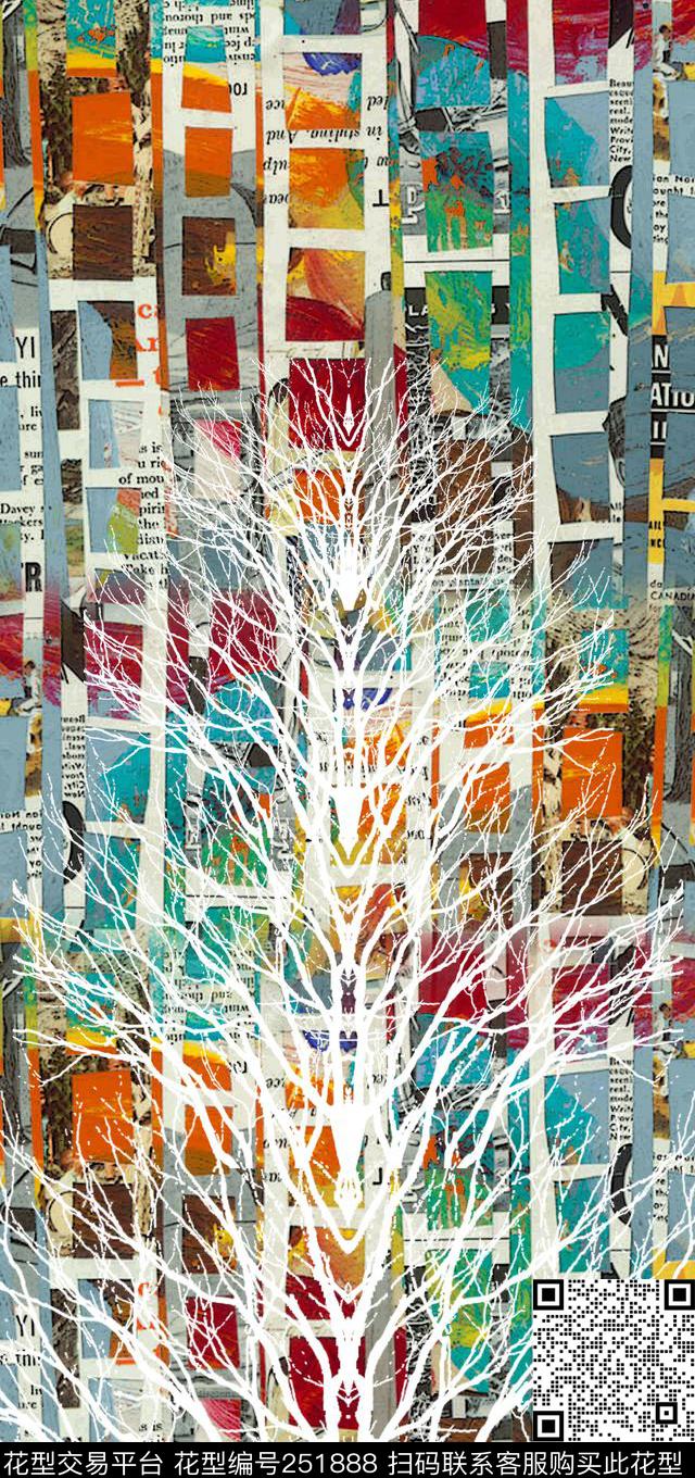 报纸拼贴几何数码印花华亿平台下载（图片编号: 251888） - 瓦栏（Walan）