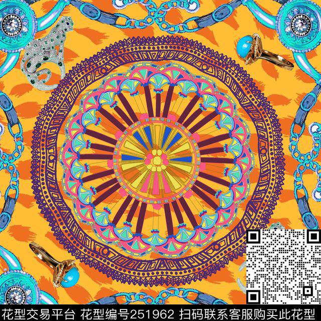 方巾欧式插画数码印花华亿平台下载（图片编号: 251962） - 瓦栏（Walan）