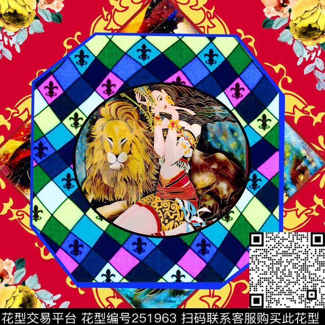 方巾插画动物仿大牌数码印花华亿平台下载（图片编号: 251963） - 瓦栏（Walan）