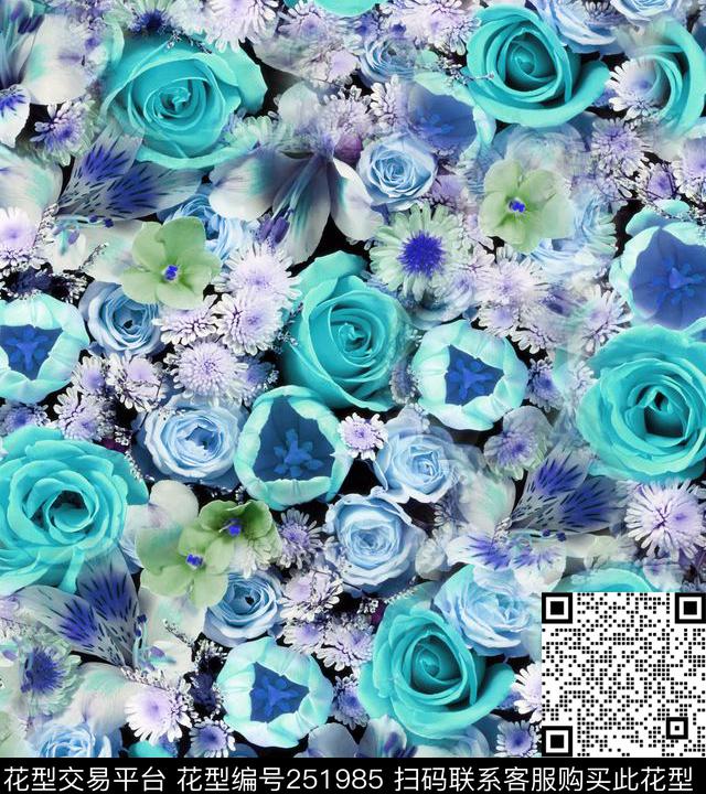 花卉写实照片满底玫瑰花卉休闲数码印花华亿平台下载（图片编号: 251985） - 瓦栏（Walan）