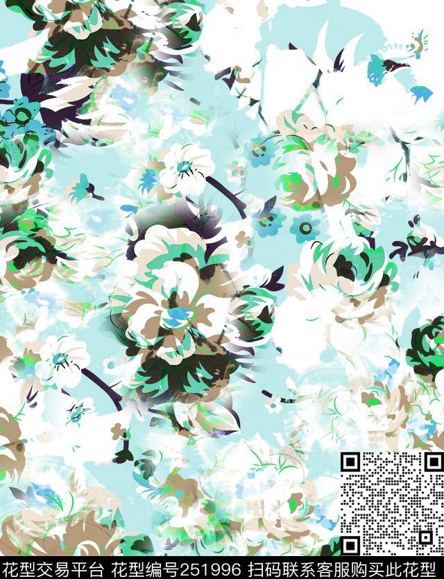 花卉休闲抽象数码印花华亿平台下载（图片编号: 251996） - 瓦栏（Walan）
