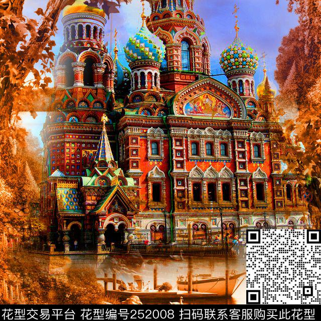 方巾边框油画风景景色建筑数码印花华亿平台下载（图片编号: 252008） - 瓦栏（Walan）