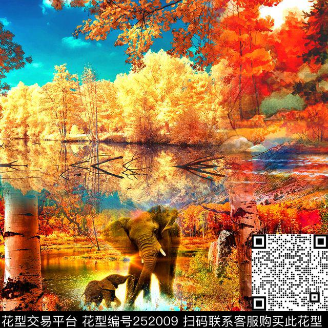 方巾边框油画风景景色数码印花华亿平台下载（图片编号: 252009） - 瓦栏（Walan）