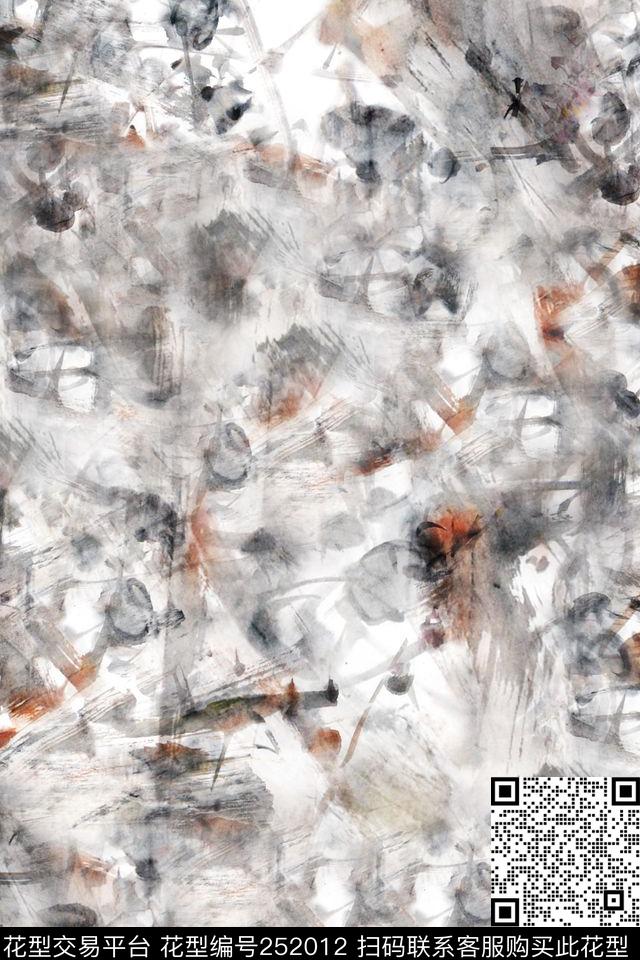 抽象肌理水墨笔触淡雅清新抽象水彩数码印花华亿平台下载（图片编号: 252012） - 瓦栏（Walan）