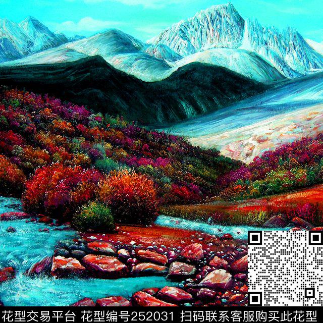 方巾边框油画风景景色数码印花华亿平台下载（图片编号: 252031） - 瓦栏（Walan）