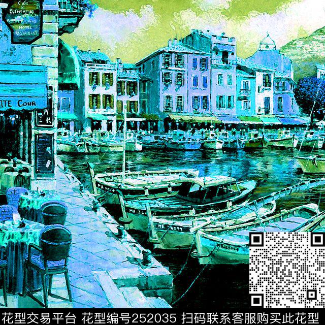 方巾边框油画风景景色数码印花华亿平台下载（图片编号: 252035） - 瓦栏（Walan）