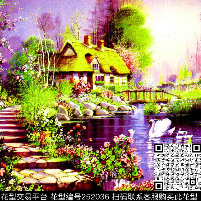 方巾边框油画风景景色数码印花华亿平台下载（图片编号: 252036） - 瓦栏（Walan）