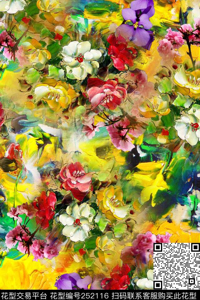 花卉绚丽富贵华丽数码印花华亿平台下载（图片编号: 252116） - 瓦栏（Walan）