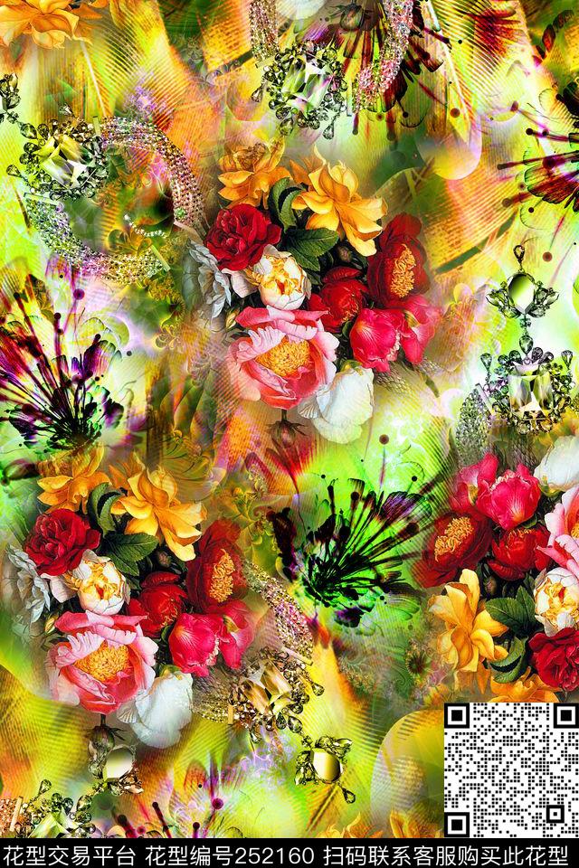 迷人花卉富贵华丽数码印花华亿平台下载（图片编号: 252160） - 瓦栏（Walan）