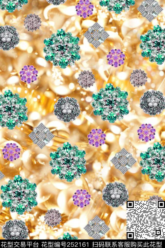 写实珠宝钻石首饰钻戒大牌风闪烁富贵高贵璀璨奢华休闲怀旧数码印花华亿平台下载（图片编号: 252161） - 瓦栏（Walan）