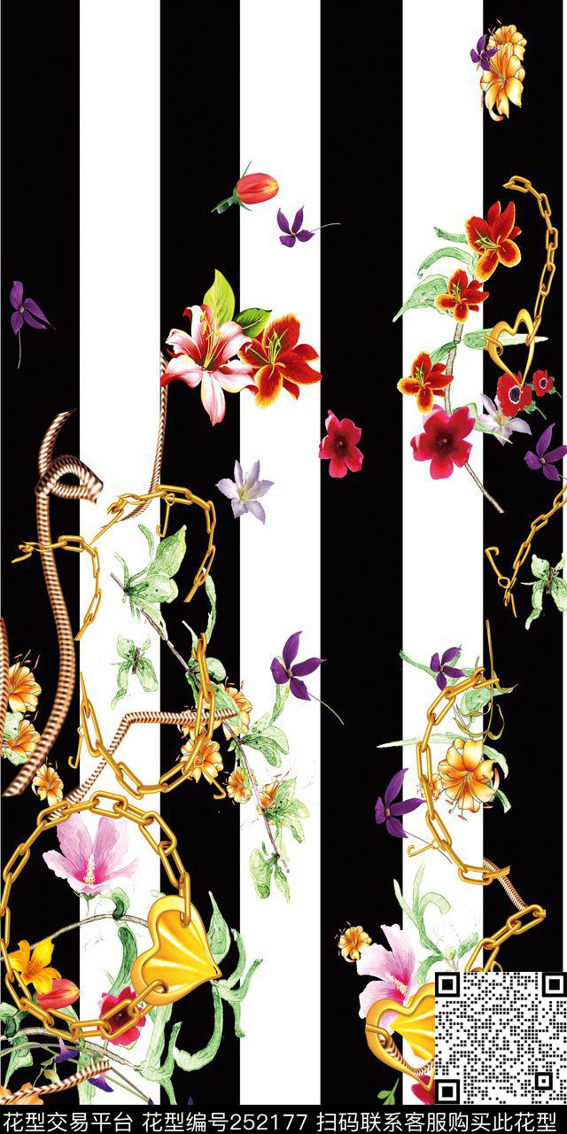 几何条纹花卉混搭数码印花华亿平台下载（图片编号: 252177） - 瓦栏（Walan）
