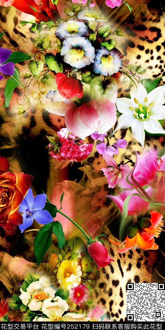 花卉豹纹动物纹数码印花华亿平台下载（图片编号: 252179） - 瓦栏（Walan）