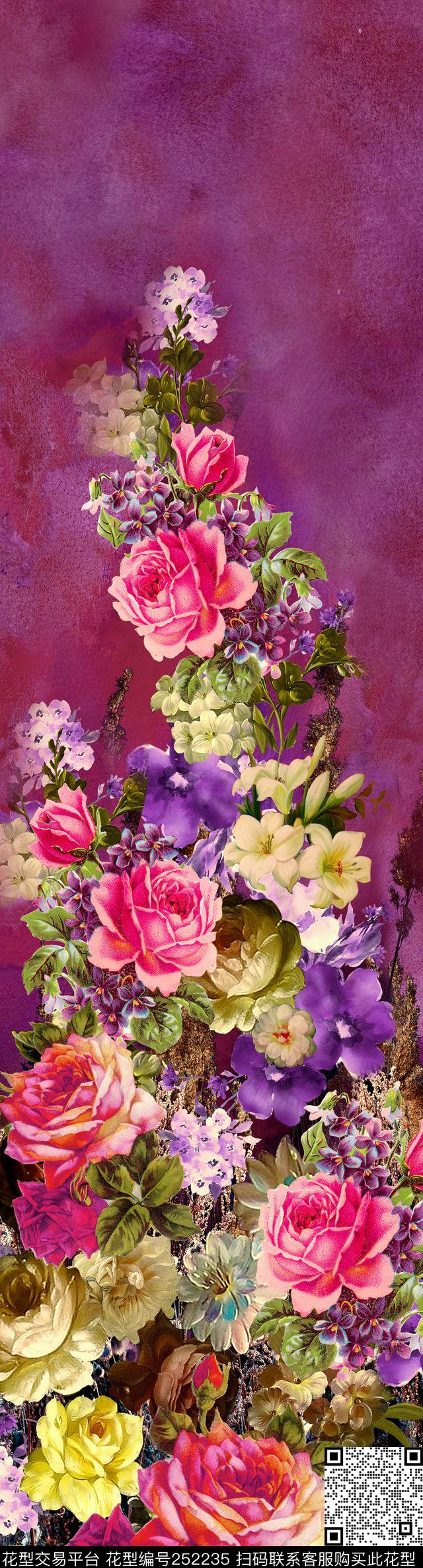 定位花卉玫瑰复古花卉数码印花华亿平台下载（图片编号: 252235） - 瓦栏（Walan）