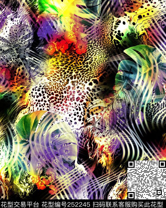 炫彩豹纹肌理线条流动爆款散花数码印花华亿平台下载（图片编号: 252245） - 瓦栏（Walan）
