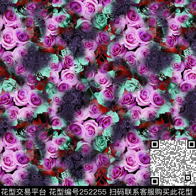 老年装老年人花卉玫瑰爆款散花数码印花华亿平台下载（图片编号: 252255） - 瓦栏（Walan）