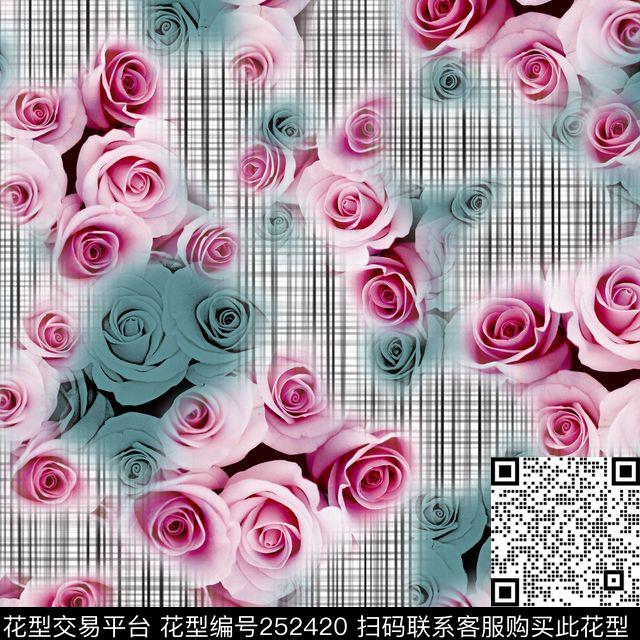 玫瑰几何线格爆款散花传统印花华亿平台下载（图片编号: 252420） - 瓦栏（Walan）
