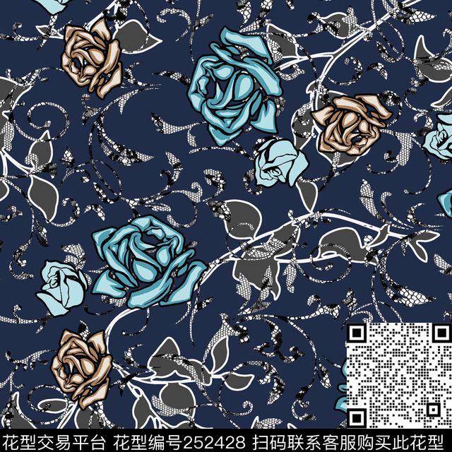 老年装老年人花卉玫瑰复古爆款散花传统印花华亿平台下载（图片编号: 252428） - 瓦栏（Walan）