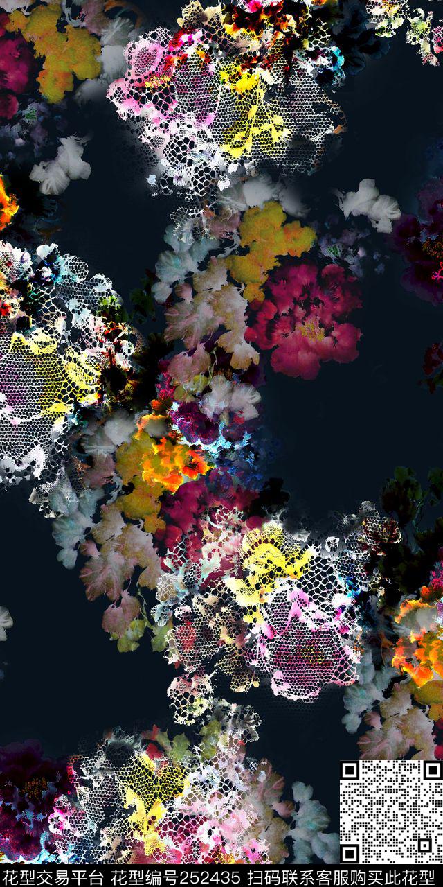 老年装老年人花卉黑底高贵爆款散花数码印花华亿平台下载（图片编号: 252435） - 瓦栏（Walan）