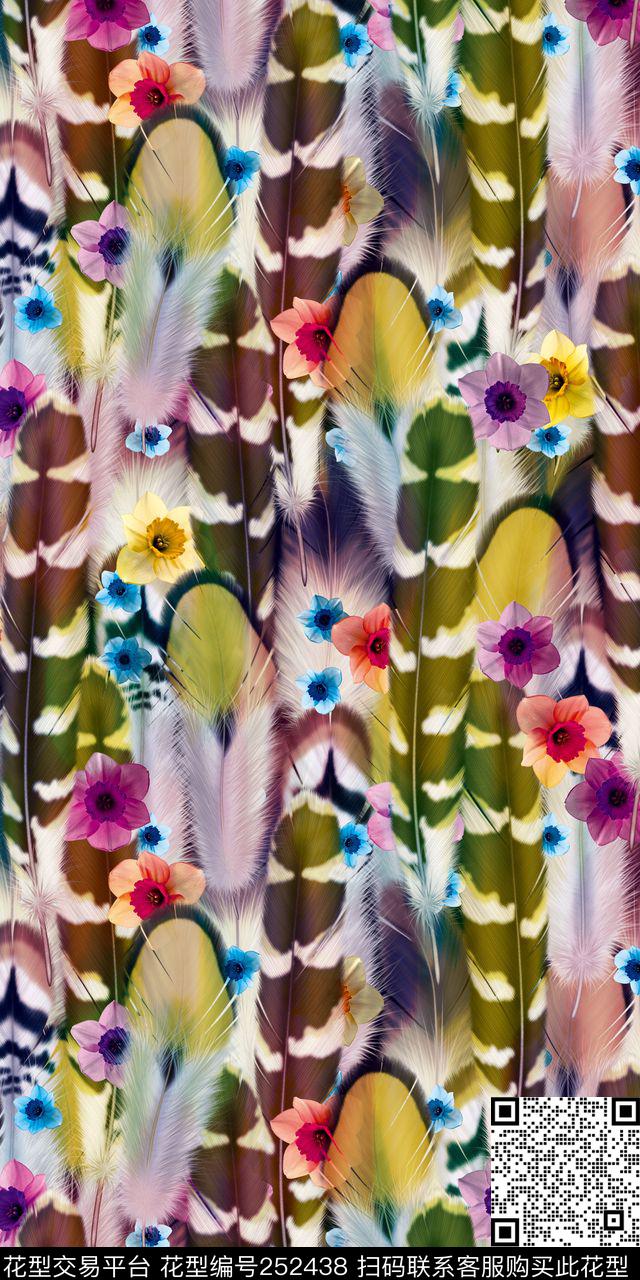 肌理羽毛鸟毛鸟的羽毛爆款散花数码印花华亿平台下载（图片编号: 252438） - 瓦栏（Walan）