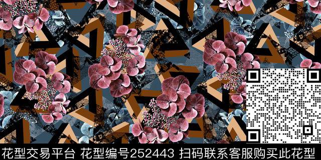 老年装老年人花卉肌理几何三角形爆款散花数码印花华亿平台下载（图片编号: 252443） - 瓦栏（Walan）