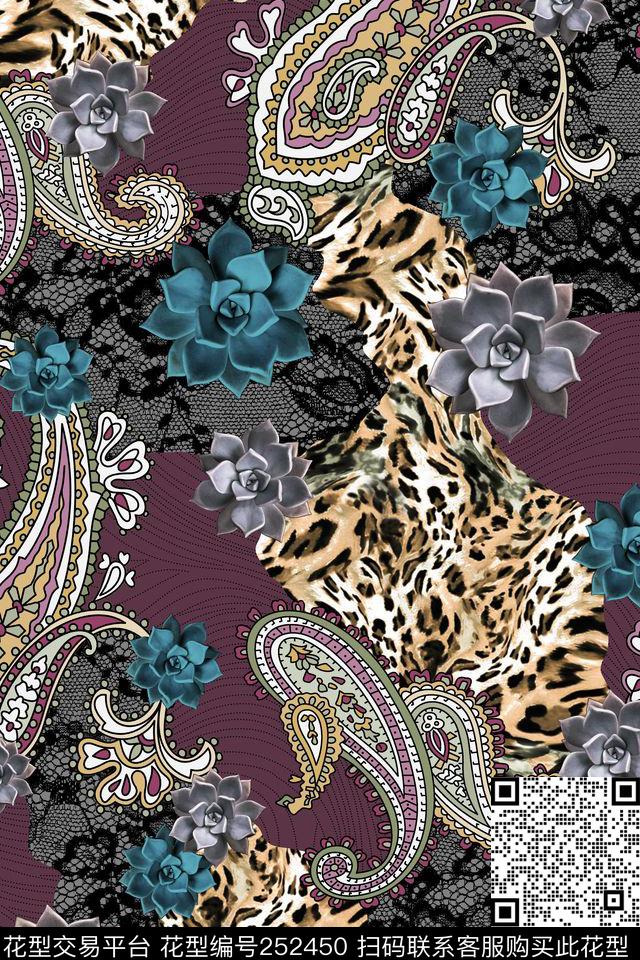 老年装老人佩斯利动物纹豹纹爆款散花数码印花华亿平台下载（图片编号: 252450） - 瓦栏（Walan）