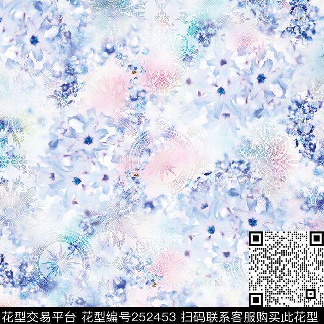 清新淡雅朦胧花卉青春干净爆款散花数码印花华亿平台下载（图片编号: 252453） - 瓦栏（Walan）