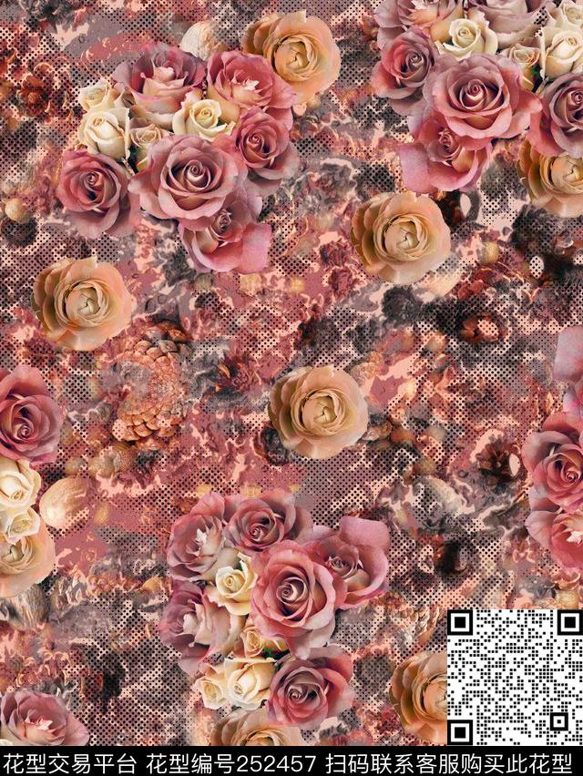 老年装老年人花卉肌理爆款散花数码印花华亿平台下载（图片编号: 252457） - 瓦栏（Walan）