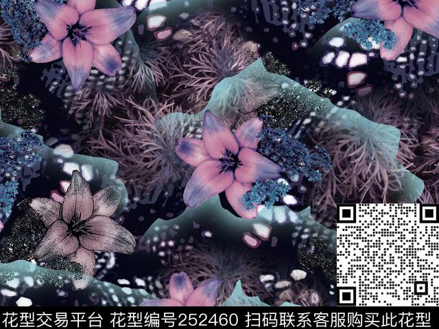 花卉暗黑老年装老年人爆款散花数码印花华亿平台下载（图片编号: 252460） - 瓦栏（Walan）