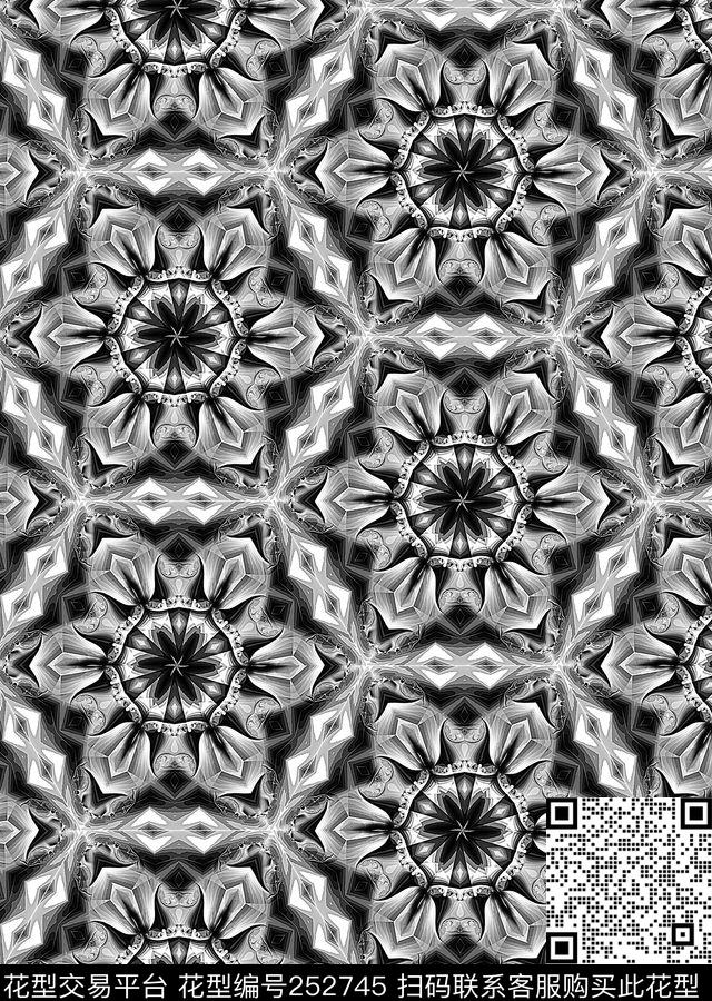 抽象几何传统华亿平台老年装老人四方连续黑白前卫几何数码印花华亿平台下载（图片编号: 252745） - 瓦栏（Walan）