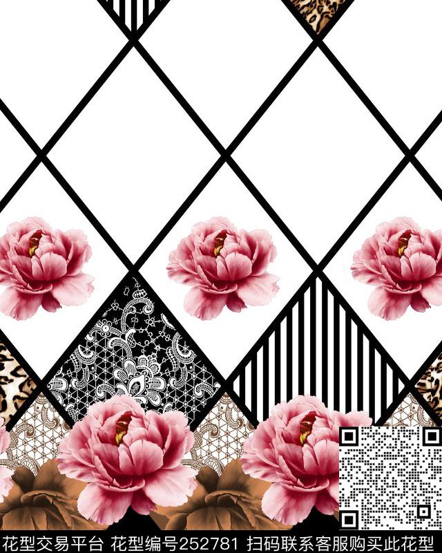 定位几何蕾丝菱形方块花卉时尚定位传统印花华亿平台下载（图片编号: 252781） - 瓦栏（Walan）