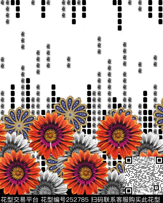 定位小色块花卉菊花时尚定位定位花传统印花华亿平台下载（图片编号: 252785） - 瓦栏（Walan）