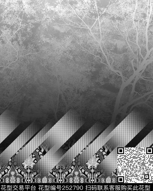 单色定位复古花卉渐变时尚定位传统印花华亿平台下载（图片编号: 252790） - 瓦栏（Walan）