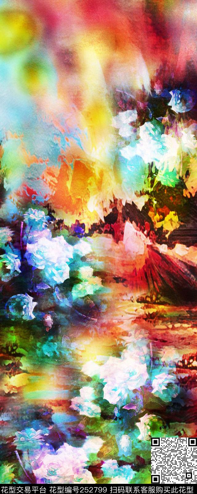 定位抽象花卉肌理油彩时尚定位数码印花华亿平台下载（图片编号: 252799） - 瓦栏（Walan）