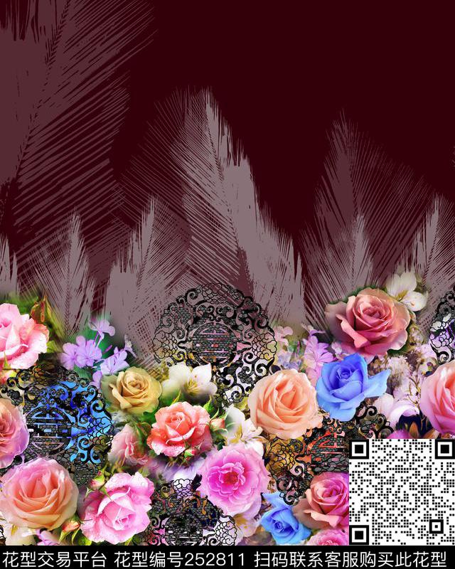 定位花卉羽毛时尚定位数码印花华亿平台下载（图片编号: 252811） - 瓦栏（Walan）