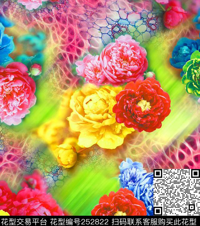 花卉科技数码亮丽爆款散花数码印花华亿平台下载（图片编号: 252822） - 瓦栏（Walan）
