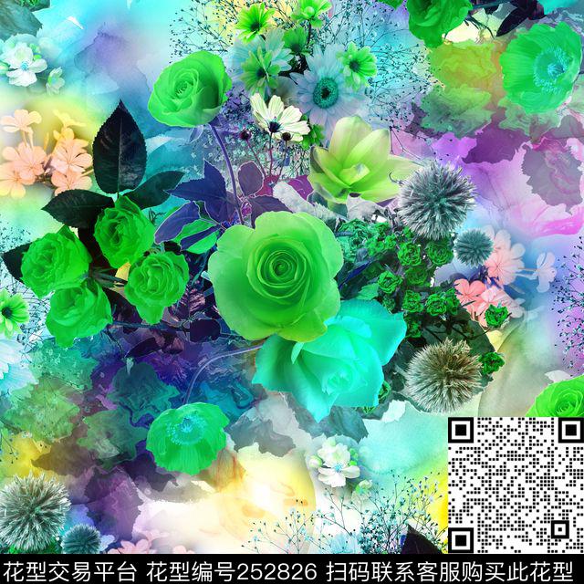 花卉晕染渐变数码印花华亿平台下载（图片编号: 252826） - 瓦栏（Walan）