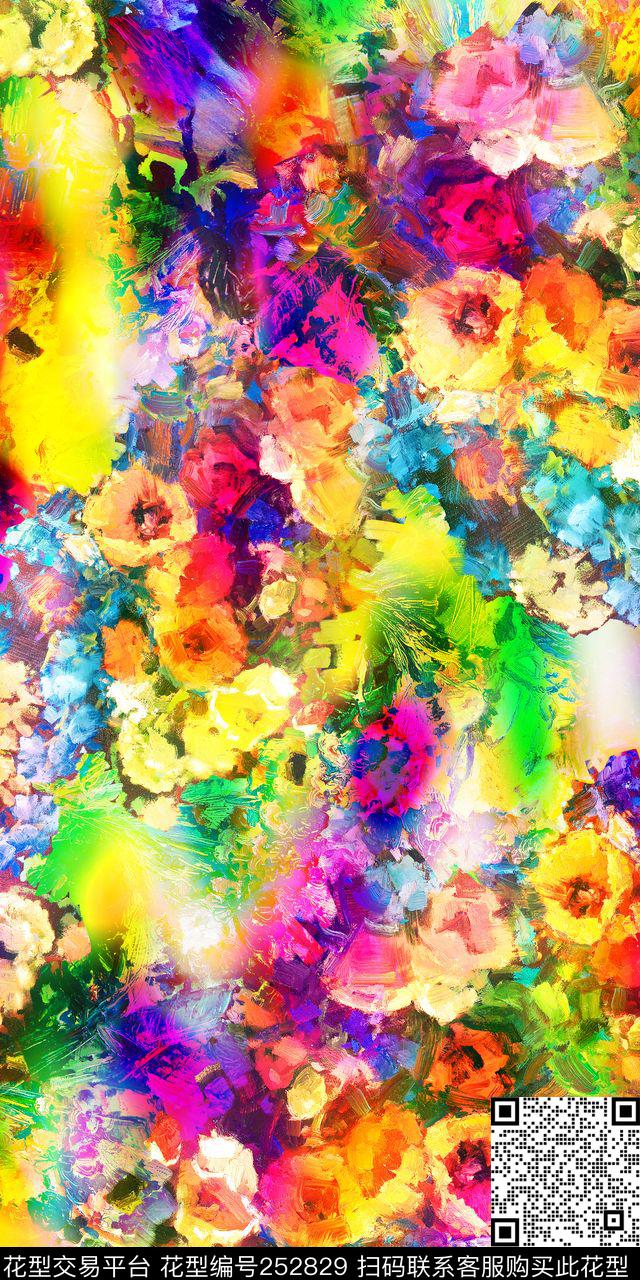 油画花卉炫彩抽象数码印花华亿平台下载（图片编号: 252829） - 瓦栏（Walan）