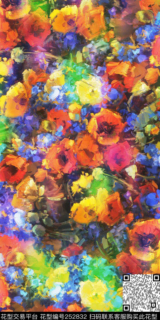 油画花卉肌理笔触抽象爆款散花数码印花华亿平台下载（图片编号: 252832） - 瓦栏（Walan）