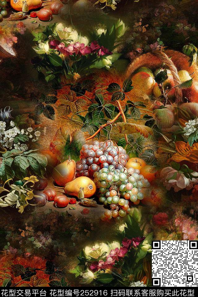 数码油画果实复古爆款散花数码印花华亿平台下载（图片编号: 252916） - 瓦栏（Walan）