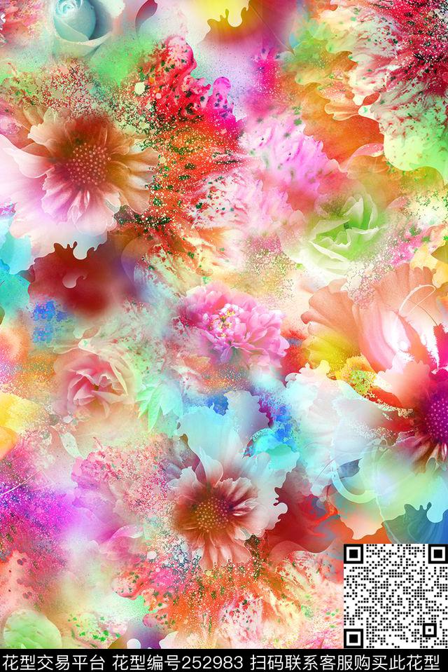 炫彩绚丽迷人花卉抽象抽象数码印花华亿平台下载（图片编号: 252983） - 瓦栏（Walan）