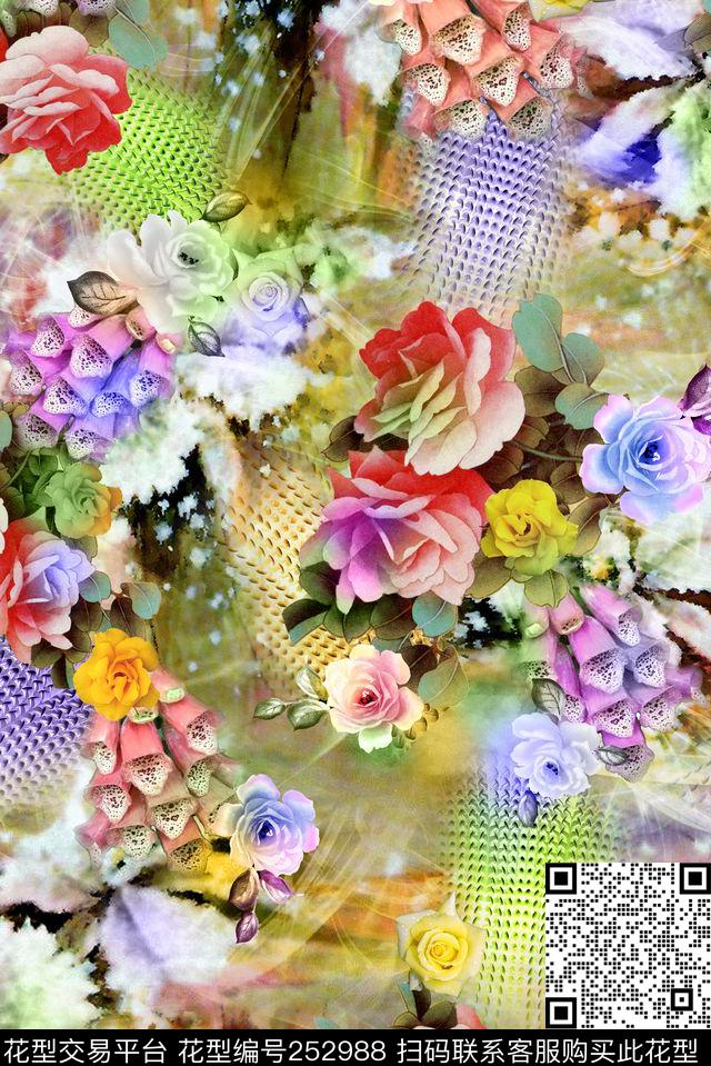 花卉针织肌理花卉数码印花华亿平台下载（图片编号: 252988） - 瓦栏（Walan）