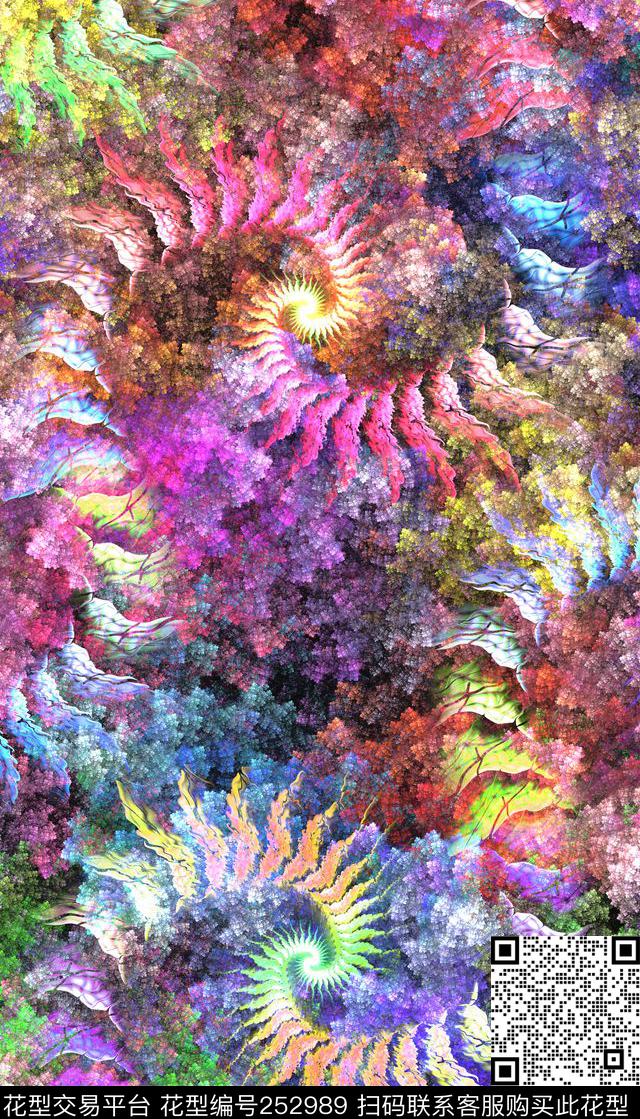 抽象海螺形状漩涡绚丽抽象数码印花华亿平台下载（图片编号: 252989） - 瓦栏（Walan）