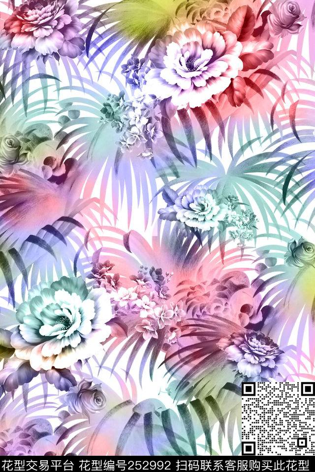 热带风情棕榈树花卉数码印花华亿平台下载（图片编号: 252992） - 瓦栏（Walan）