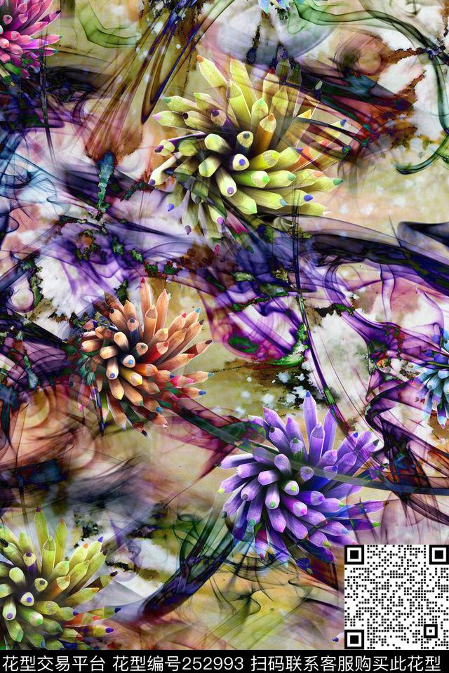 铅笔水墨肌理抽象数码印花华亿平台下载（图片编号: 252993） - 瓦栏（Walan）